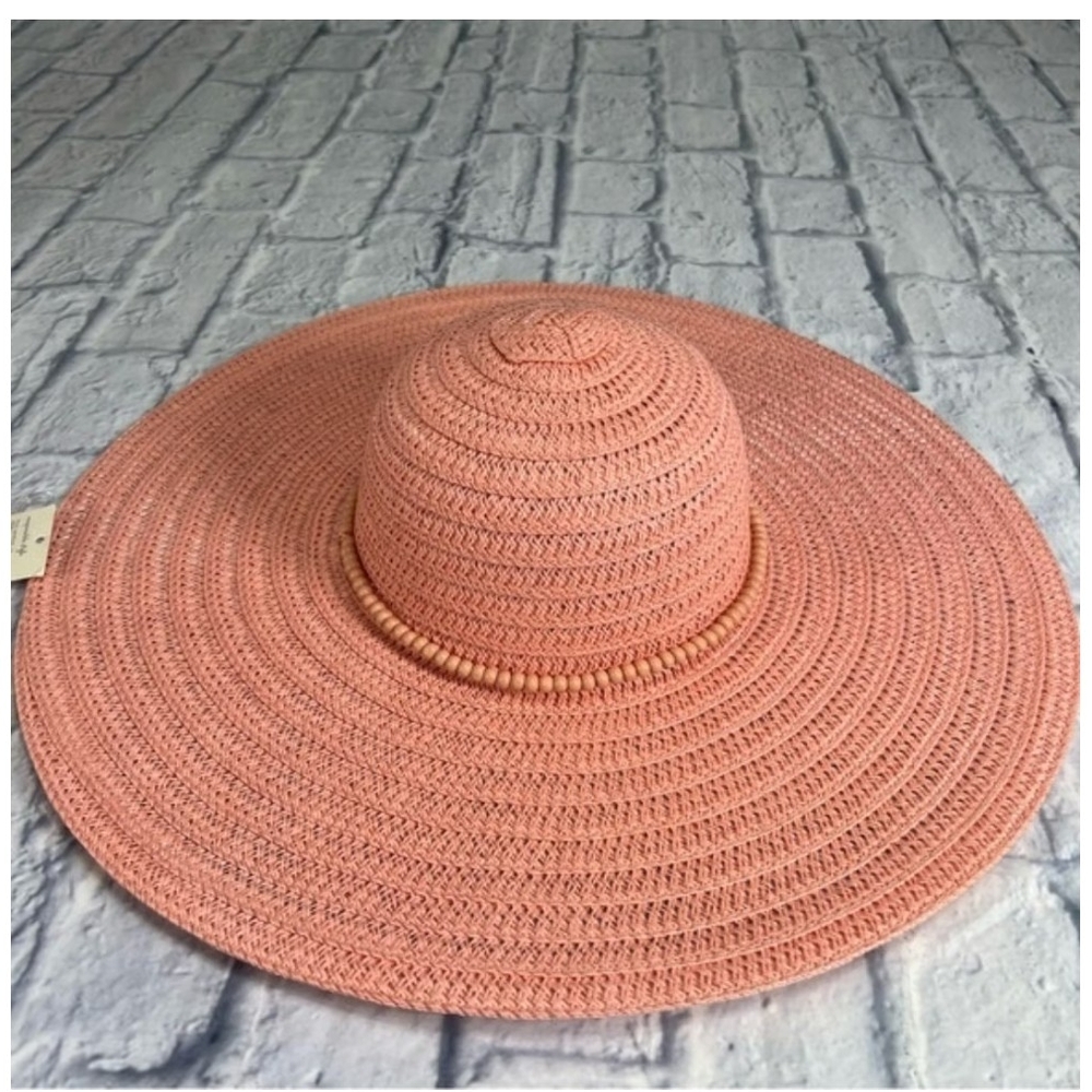 Paper Sun Hat Coral Pink Wide-Brimmed Straw Hat One Size Summer Beach Vacation